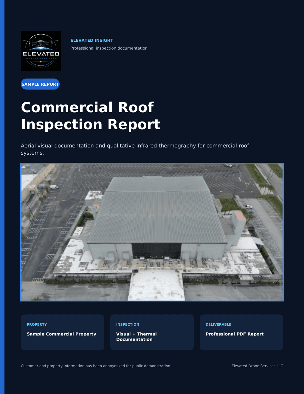 Cover of the Elevated Drone Services sample commercial roof inspection report